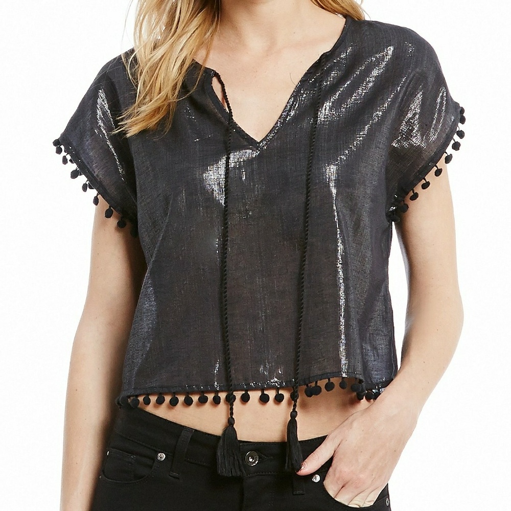 NWT ◇ Guess Pom-Pom-Trimmed Lurex Top